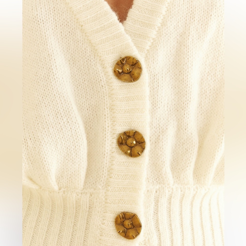 NWT FARM Rio Ribbed Goldtone-Buttoned Cardigan Size L - Picture 4 of 11